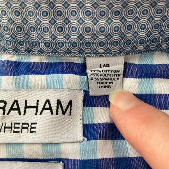 Nick Graham Everywhere Shirt Mens L Stretch Modern Fit Blue Check Flip Cuff - Picture 7 of 7